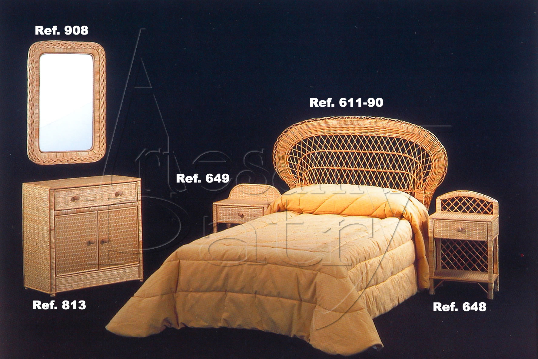 Dormitorio de mimbre<br />Pueden hacerse en (Natural, barniz o lacados)